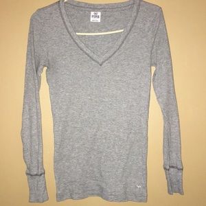 VS PINK gray long sleeved v-neck
